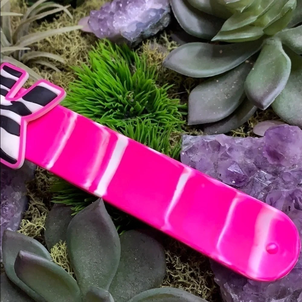 Rubber Slap Bracelet Letter K Zebra Hot Pink 80s Accessory